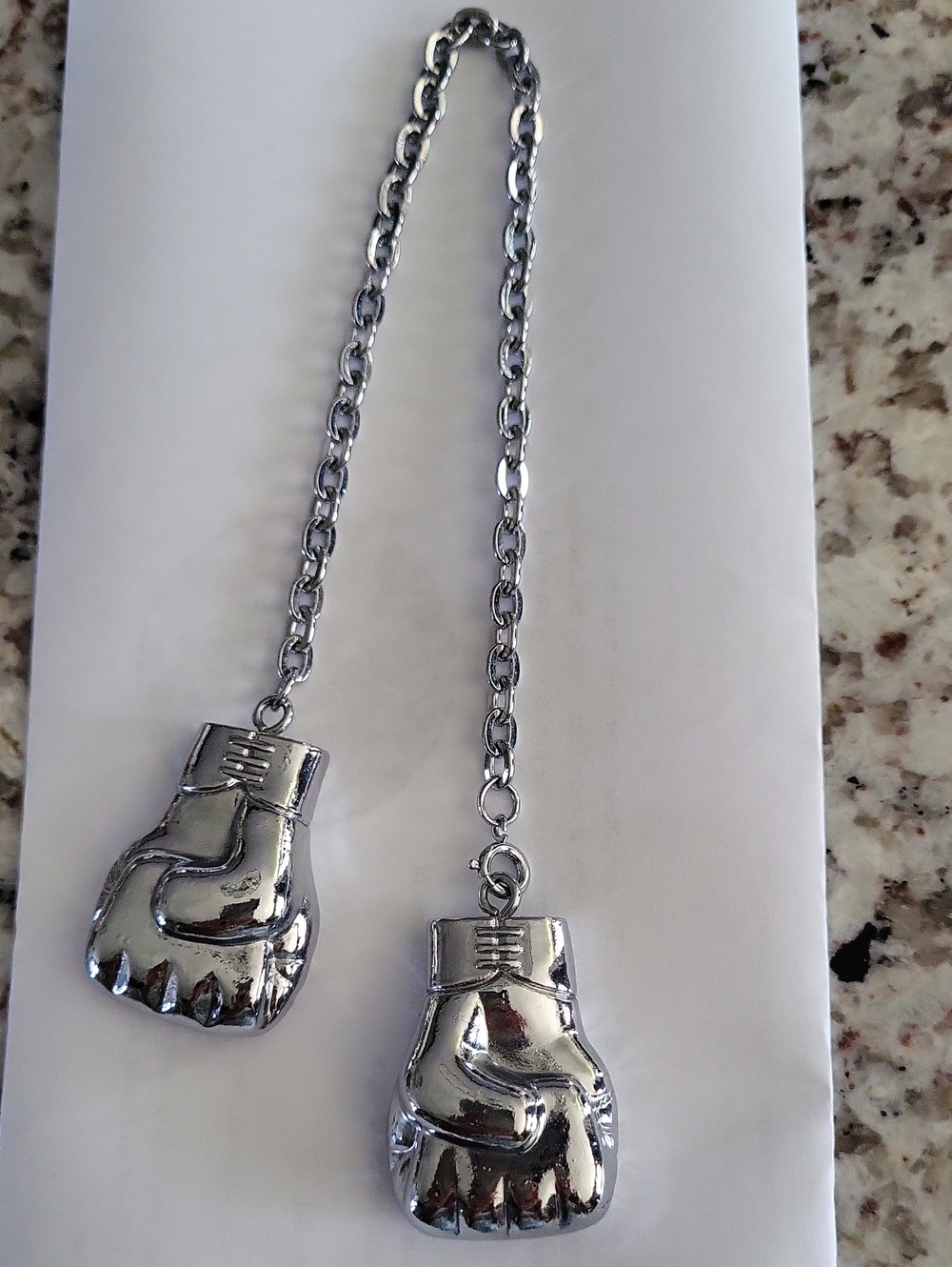 Silver Tone Boxing Glove Chain Rear View Mirror Charm. Super Cool